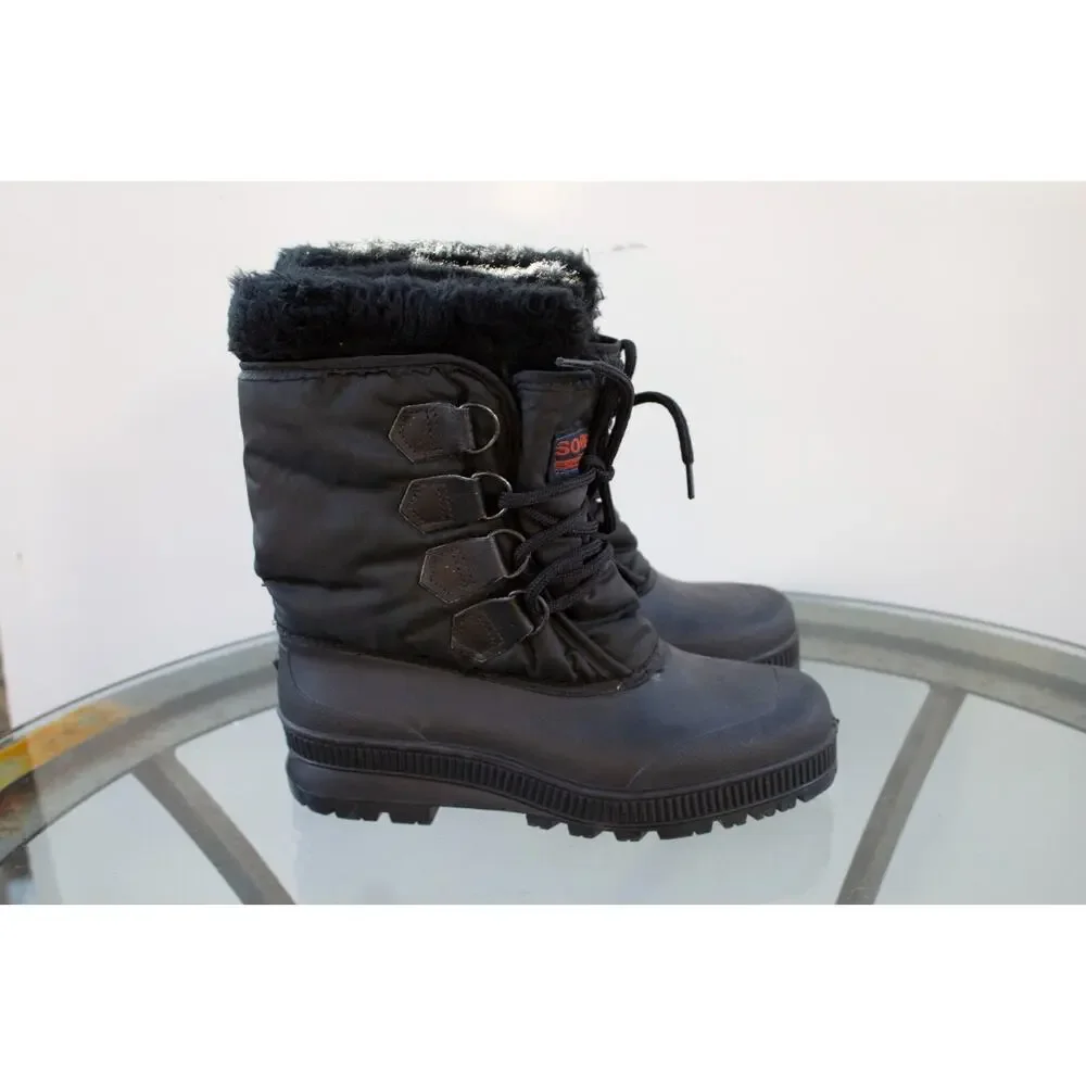 Sorel Kaufman Snow‎ Moon Boots Women’s 7 Black Waterproof Felt Liner Canada